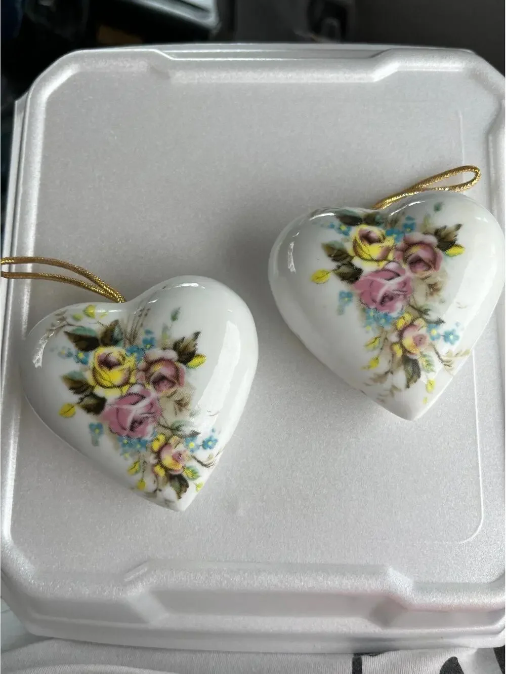 Vintage Porcelain Heart-Shaped Potpourri Holders with Floral Design